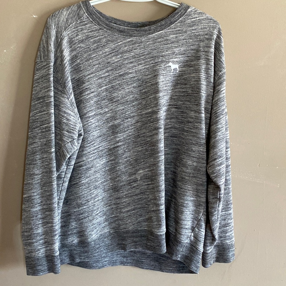 Gray, crew neck, long sleeve